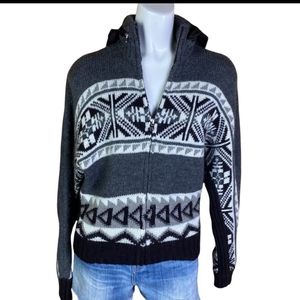 Ralph Lauren wool zip sweater, has a hood in the zipper neck.